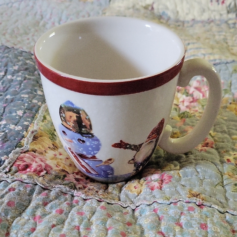 Williams Sonoma Red and White Ceramic Mug with Vintage Design Nordic Elf